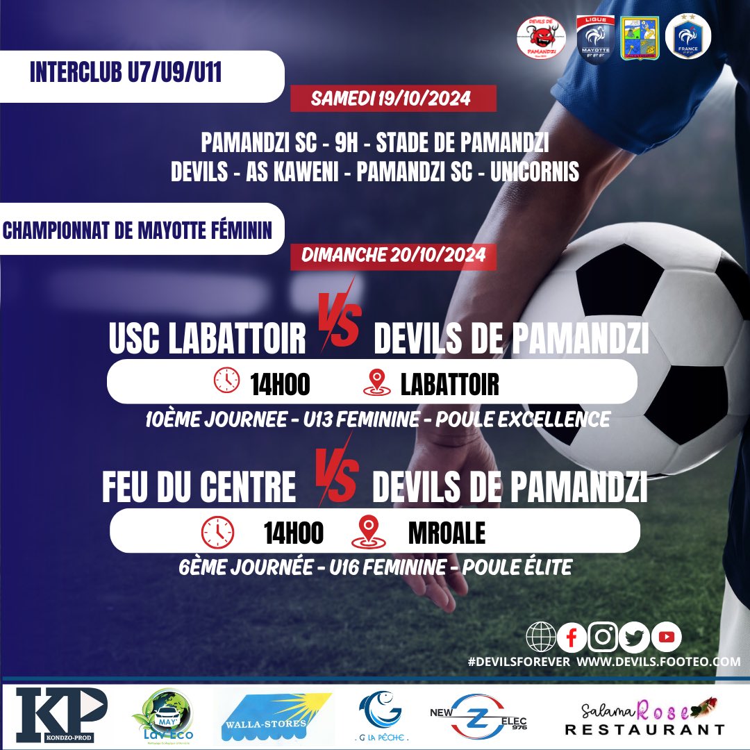 DevilsOfficiel's tweet photo. [WEEKEND DEVILS]

Après un week-ends de pause, retour aux compétitions pour nos U13 et nos U16. Nos deux catégories se déplacent à Labattoir pour nos U13 et à Mroalé pour nos U16. Un interclub pour nos Mini-Devils le samedi à Pamandzi. Bon matchs les filles.
.
.
#DEVILSFOREVER https://t.co/iS8E2QYTDr