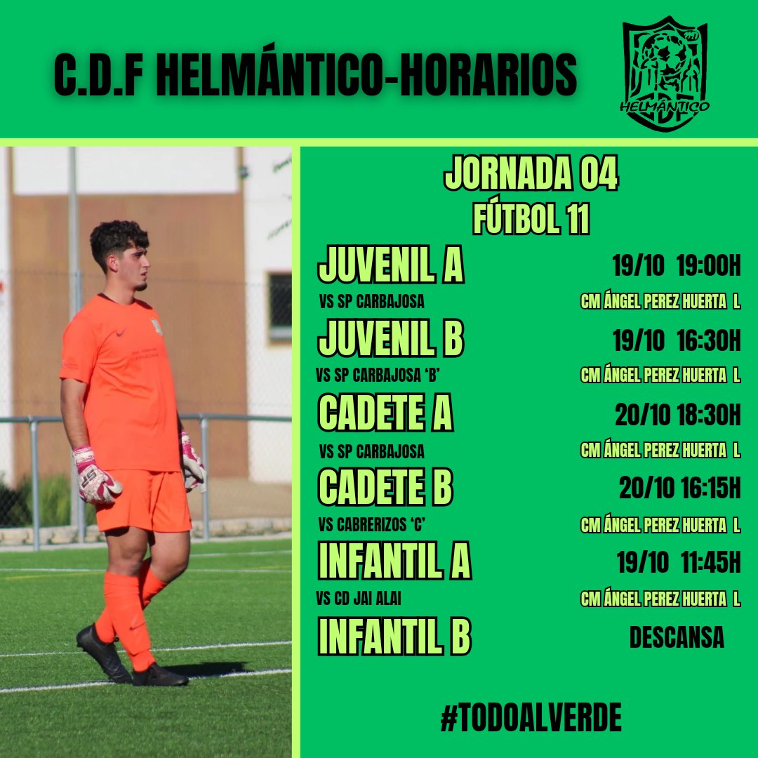 CDFHelmantico's tweet photo. 💚⚽ ¡Listos para la Jornada 4! ⚽💚
Este fin de semana, nuestros equipos vuelven a la acción en el CM Ángel Pérez Huerta. Ven a apoyar a nuestros jugadores en cada categoría. Todos estarán dando lo mejor en el campo. 🏟️✨
#TodoAlVerde #VamosVerdes #Helmántico https://t.co/BPh1zc5Kna