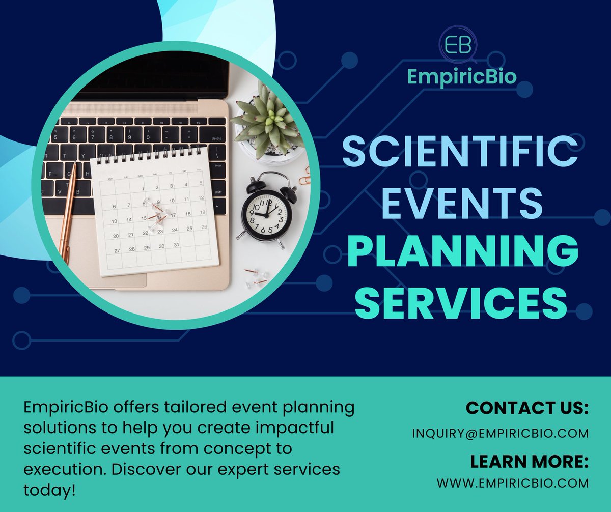EmpiricBio's tweet photo. Plan with Confidence, Execute with Precision

From symposium planning to KOL management, EmpiricBio delivers tailored solutions for your scientific events. Whether in-person or virtual, we help you make a lasting impression and engage your audience effectively.

📥 Ready to get started? Visit: https://t.co/mGoGCoLTRa

#ScientificEvents #EventPlanning #HealthcareStrategy #EmpiricBio