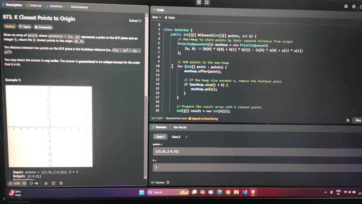 Stranger1282's tweet photo. Day - 148
365 Days of Code Challenge
Today i solved K closest Points to Origin with java

#code #coding #programmer #programming #coder #machine_learning #algorithms #software_engineer #community #leetcode #java #python #developers https://t.co/HZ2Sy5NsDW