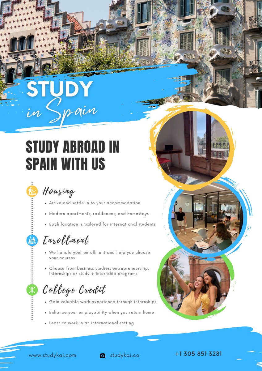 studykai_co's tweet image. Unlock career growth with Studykai's internships in Spain! Earn academic credits while gaining real-world experience. 🇪🇸🔑️ Expect up to €300 in rewards and prepare for your global future. #SpainInternship #CareerReady #GlobalSkills