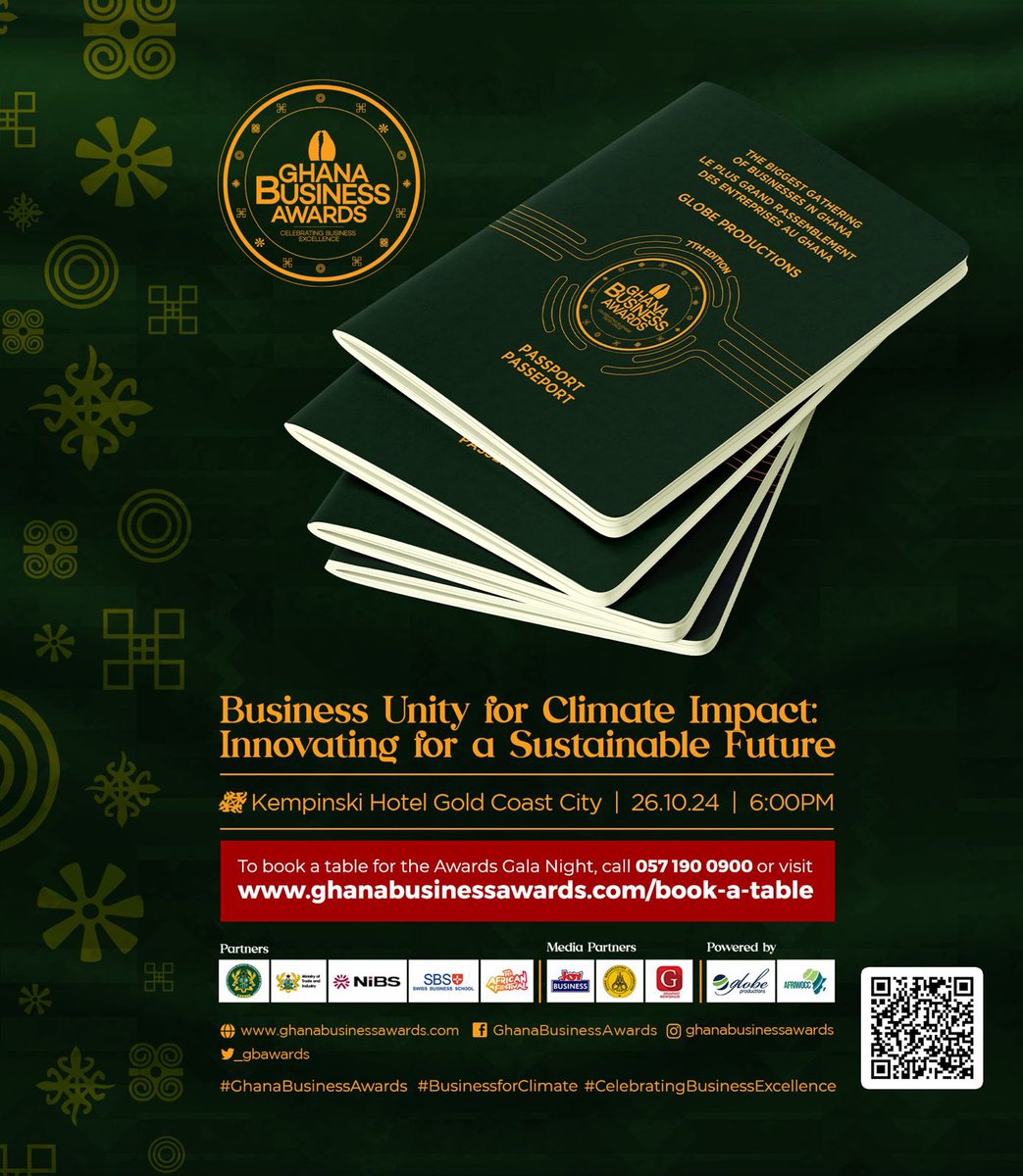Tickets for the 7th Ghana Business Awards are being delivered!! Book your tables via ghanabusinessawards.com/table-booking or call 0571900900 for more info. The Awards Night is on 26th Oct. 2024;6pm at Kempinski Hotel.