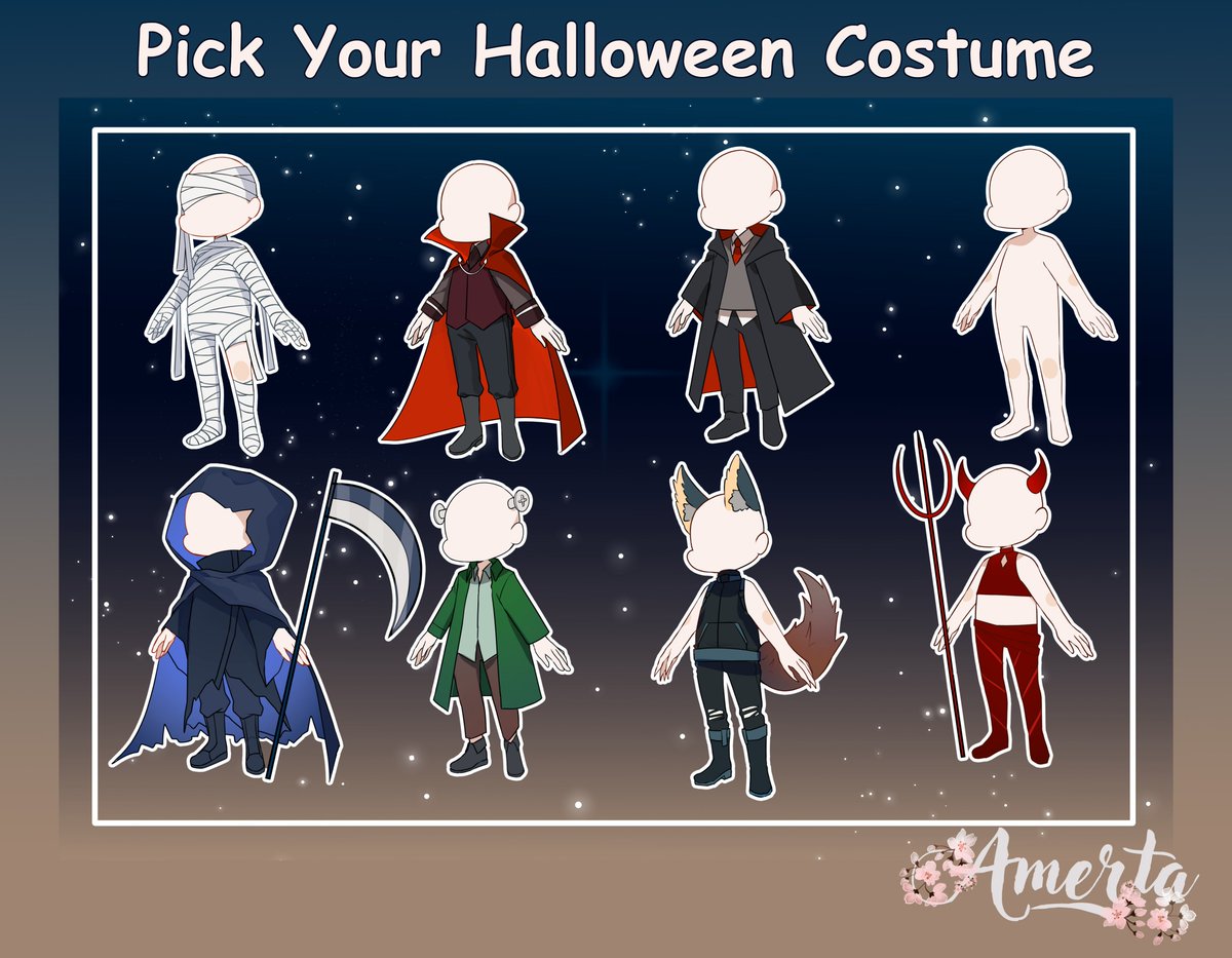 amertastudios's tweet photo. Halloween YCH is available now! 👻👻
You can pick your Halloween costume below!
We also have Lockscreen YCH😊

For commission details, please check our VGen:
https://t.co/EmusS7pQDj

#Halloween #ychcommission #YCH #VGenComm #VGenComms #VGenOpen #chibiart https://t.co/OxLajWYPJa