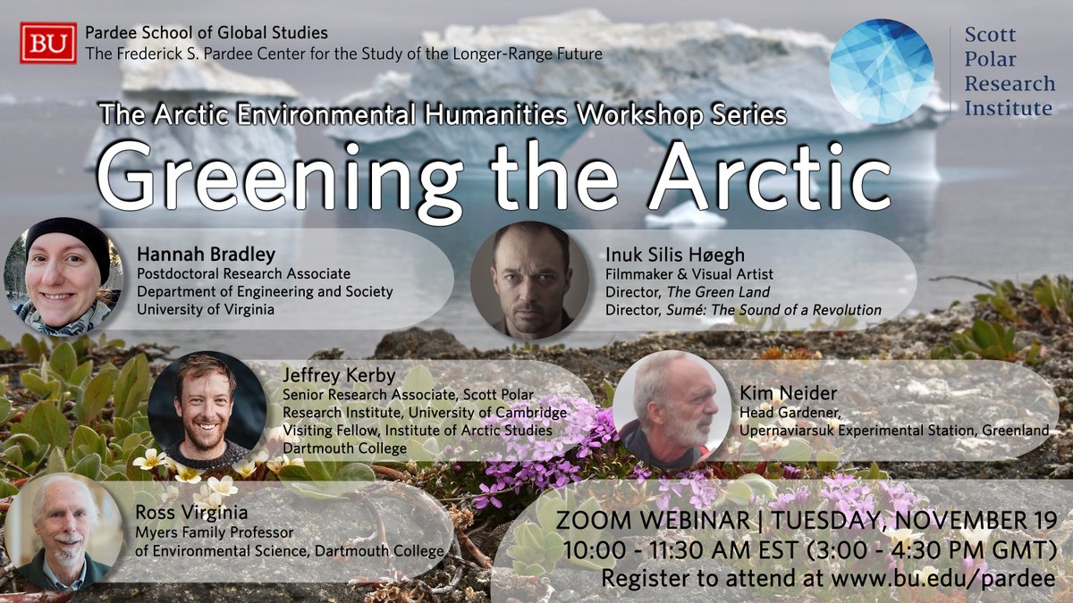 BU Pardee Center (@bupardeecenter) on Twitter photo Join us & <a href="/scottpolar/">Scott Polar Research Institute</a> on Nov. 19 for the next webinar in the Arctic Environmental Humanities Series exploring the many implications of "Arctic greening" — the rapid increase of vegetation as #Arctic ice melts.
Learn more & register to attend: bu.edu/pardee/2024/10… Join us & <a href="/scottpolar/">Scott Polar Research Institute</a> on Nov. 19 for the next webinar in the Arctic Environmental Humanities Series exploring the many implications of "Arctic greening" — the rapid increase of vegetation as #Arctic ice melts.
Learn more & register to attend: bu.edu/pardee/2024/10…