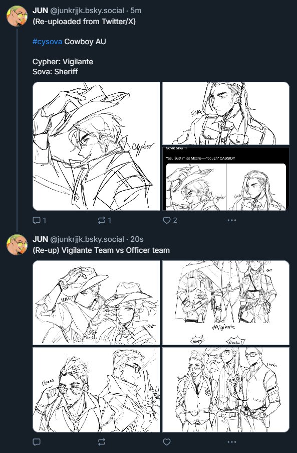 Start over again😅

I'll re-upload (maybe) all of my works in bsky with Cowboy AU first. The next chapter will post in bsky as well. For X app, I'll see what can I do due to the new ToS 🥲

See you in Bluesky! 