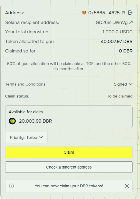 Cryptomurph's tweet photo. @deBridgeFdn Cannot claim the 50% of the deposit I made.  When I change to the Solana wallet address it says it doesn't qualify. https://t.co/FJYT4cEjld