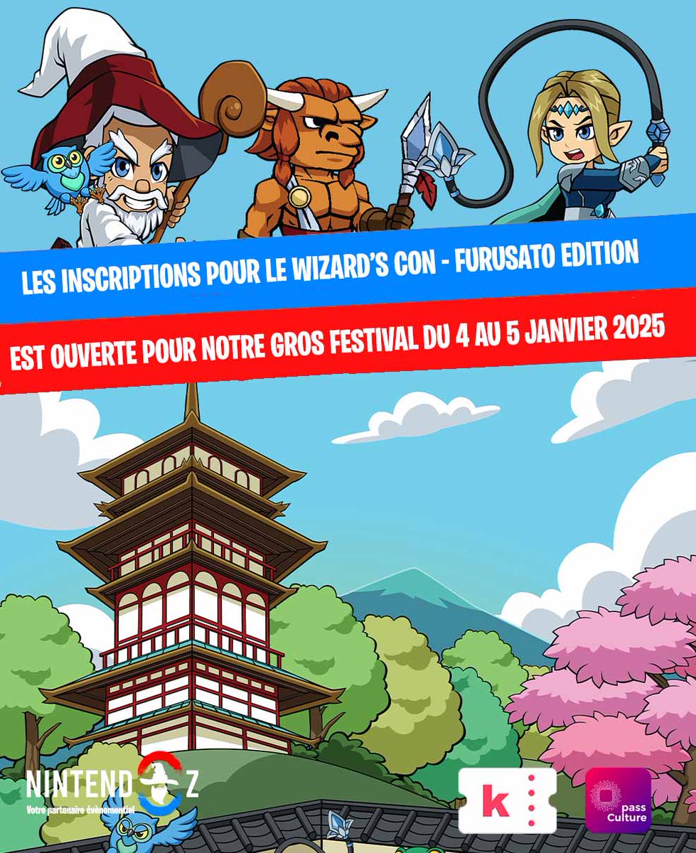 Nintendozevent's tweet photo. 📢 Inscriptions Exposants Wizard Furuzato 2025 ! 📢

Les inscriptions pour les exposants du Wizard Furuzato des 4-5 janvier 2025 à la salle de la Barritaudière de @SaintHilairedeRiez sont ouvertes ! Contactez-nous pour le formulaire. 🎉

#WizardFuruzato #FestivalGeek https://t.co/AYr5rUbIKI