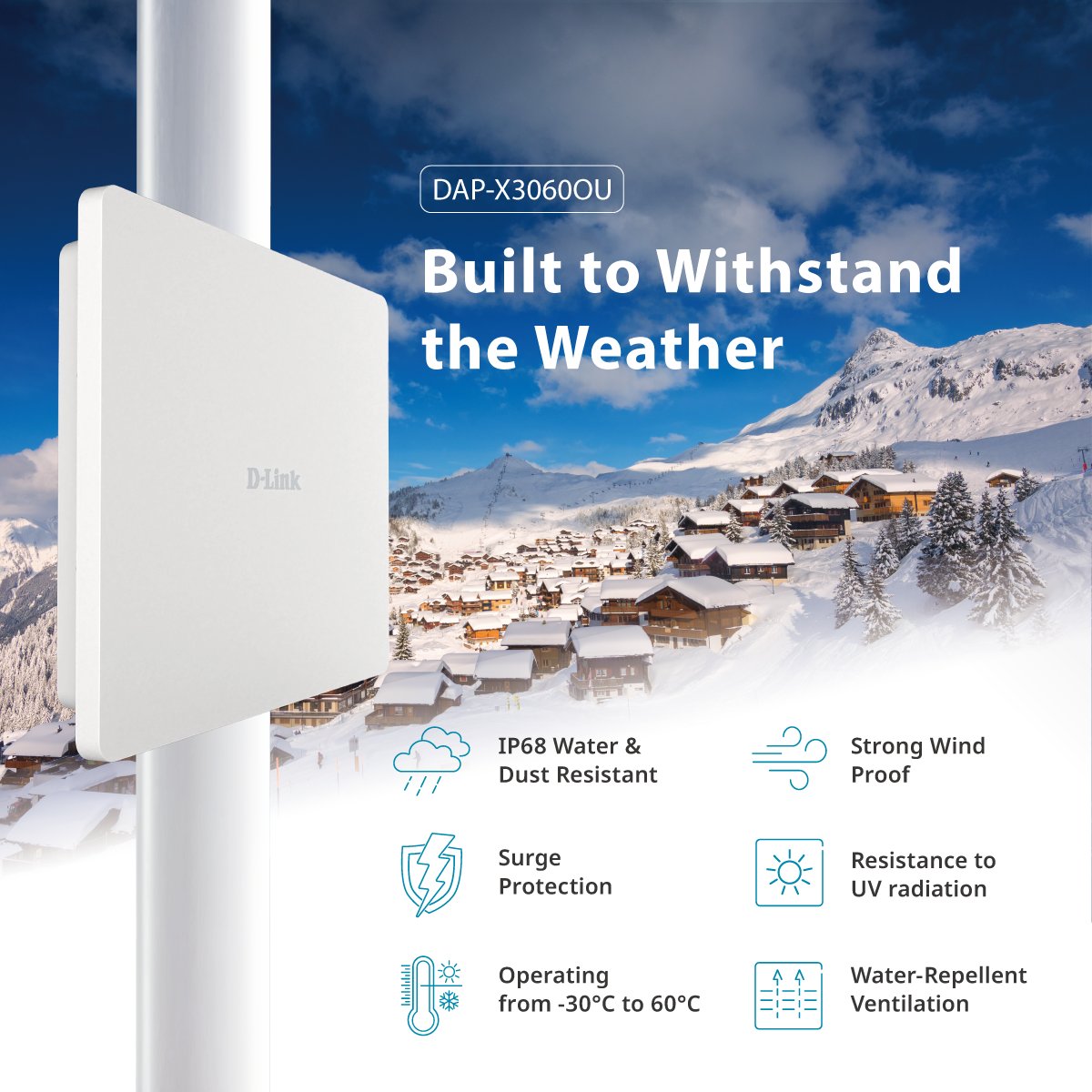 AmandaLin's tweet photo. @DLink_Global With lightning-fast Wi-Fi 6 and IP68 weather-proof protection, AX3000 Wi-Fi 6 Outdoor PoE Access Point DAP-X3060OU is built for powerful outdoor wireless coverage. https://t.co/GpbXkGDW00

#DLink #WiFi6 #OutdoorAP #AccessPoint #NucliasConnect #PoE https://t.co/dClLGGuWTL