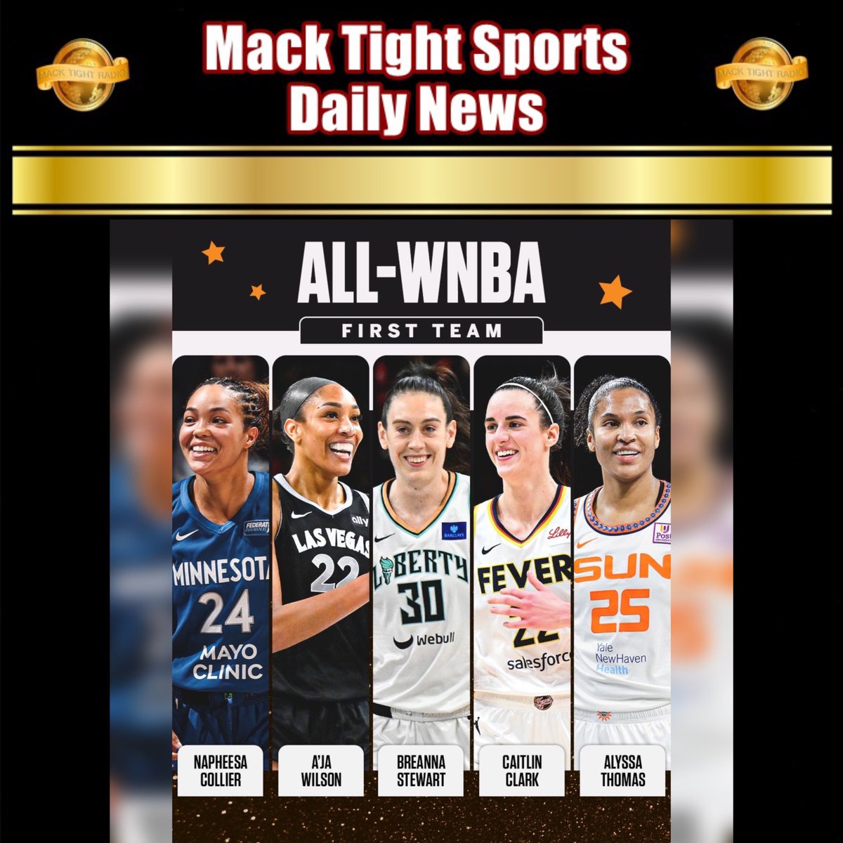 MackTightRadio's tweet photo. The #WNBA announced it’s #AllWNBAFirstTeam ❌ #AllWNBASecondTeam 👀 - #MackTightRadio 📻 #Ready2LearnShow 🧐 [Watch #MackTightTV On #RokuTV ❌ #FireTV On Channel #MackTight ❌ LISTEN TO Mack Tight Radio on https://t.co/Frf2A9SLys] #MackTight 👑 https://t.co/rRuKcJt1wf