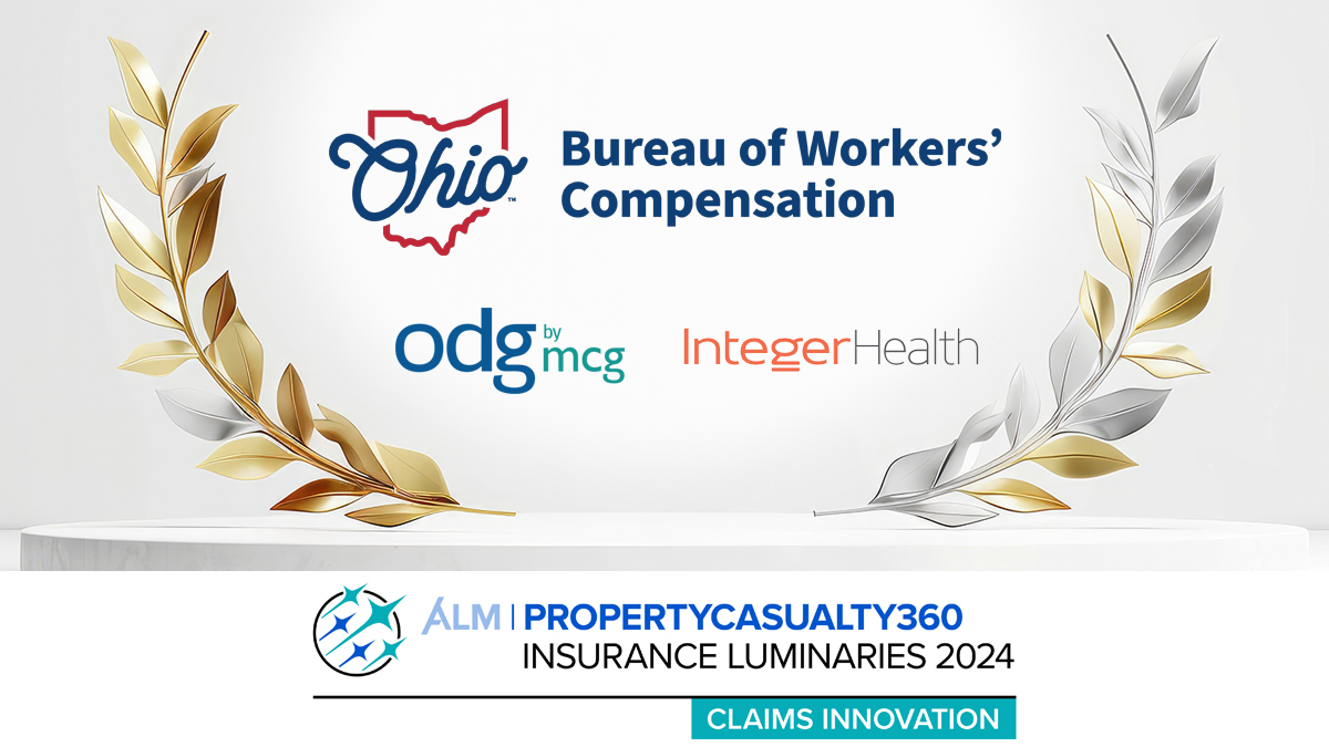 The <a href="/OhioBWC/">Ohio BWC</a>, ODG by MCG, &amp; <a href="/IntegerHealth/">IntegerHealth</a> have been recognized by <a href="/PC_360/">PropertyCasualty360</a> as 2024 Insurance Luminaries in the category of Claims #Innovation. Read the full PR: bit.ly/4eZna3G