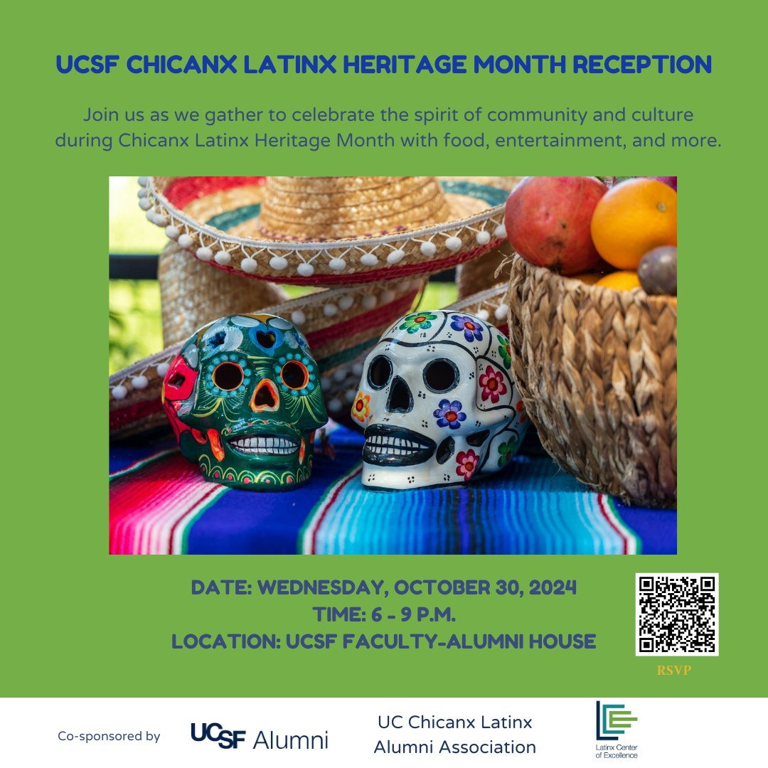 RSVP and get ready to celebrate! Join us for an exciting event filled with fun, connections, and community spirit. Don’t miss out—mark your calendars and come ready to celebrate with us! 🎊RSVP HERE: ucsf.regfox.com/ucsf-chicanx-l…
#celebratetogether #ucsfalumni #hispanicheritagemonth