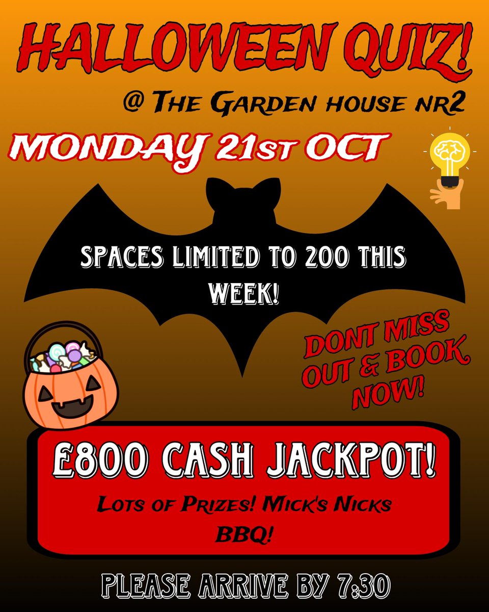 TheGardenHouse5's tweet photo. Next Monday book early only 200 places 

#mondayquiz🤯 #quiznorwich #prizesprizesprizes #inittowinit #funandfriendship #ciderhouse #realalepub 

£800 #cashjackpot #2pinters #bigscreens #outsidescreens #muitisceens #nr2studentshub https://t.co/ZTd7ZIqHWf