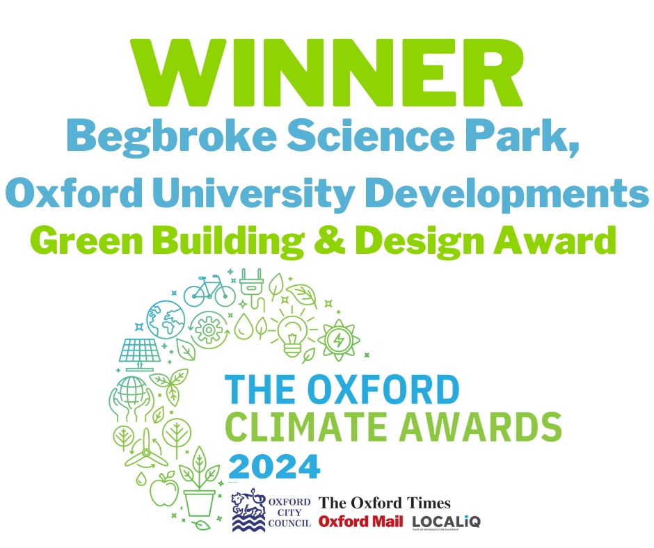 👏 <a href="/BegbrokeScience/">Oxford University Science Park, Begbroke</a>, Oxford University Developments has set a new standard in sustainable design! 

Their eco-friendly building has earned them the Green Building &amp; Design Award. 

#OxfordClimate24