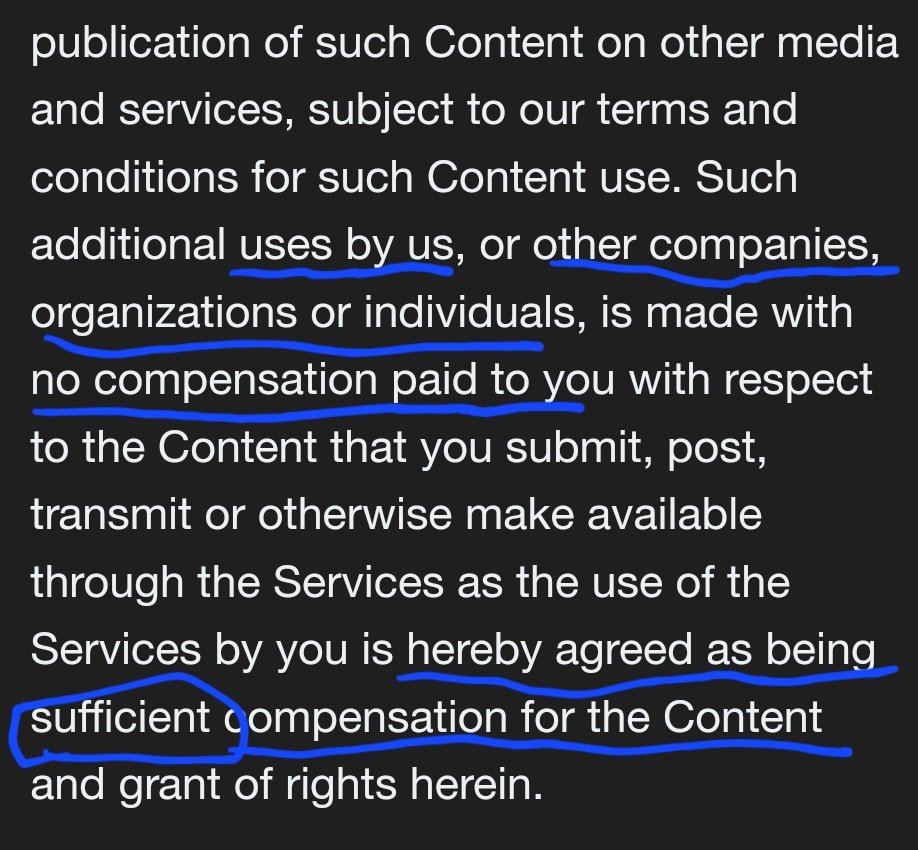💔 Wtf are these Terms &amp; Conditions? 1/3

More importantly... WHY IS NO1 TALKING ABOUT THIS!? 

⚠️ Artists, creatives, writers etc. PLEASE READ!!! 

Every1 talking about blocking, but no this I swear! I highlighted the most concerning parts!