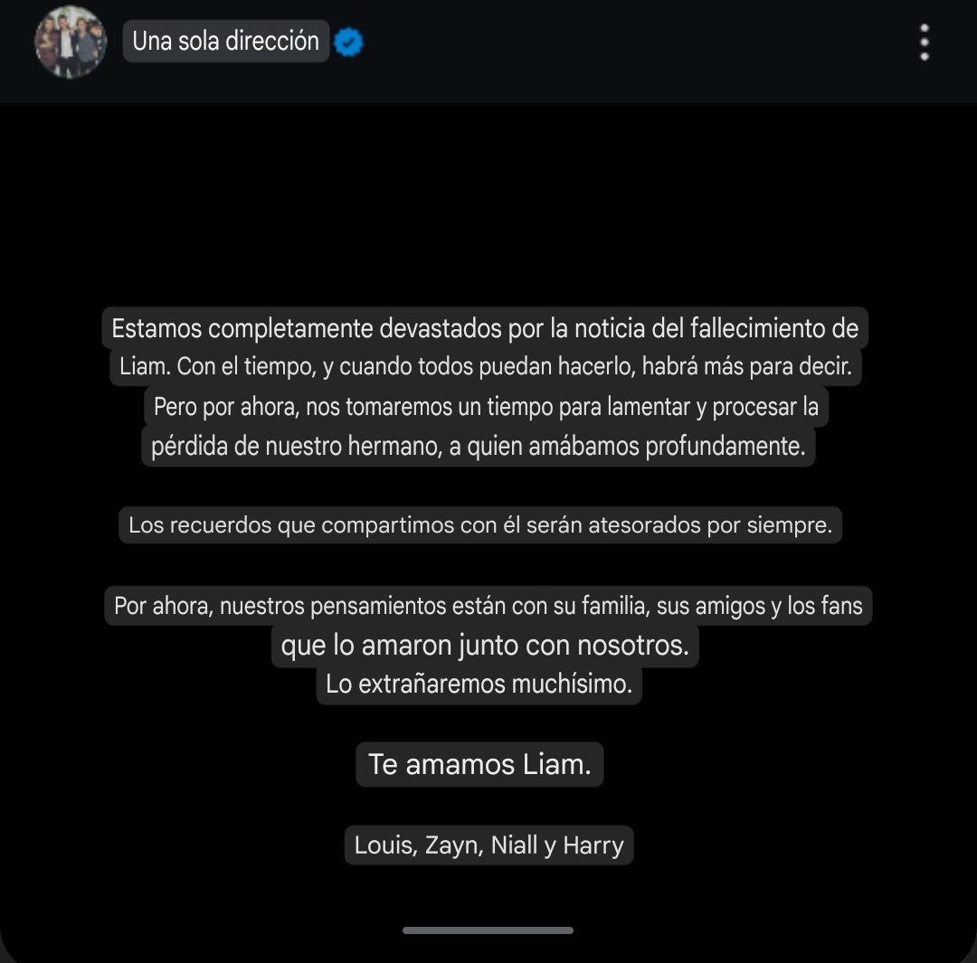 _KarenGoCa's tweet photo. Que doloroso e inimaginable que la activación de la página oficial de One Direction hoy sea la nota de despedida para Liam 💔😢. Ojalá fuera un sueño todo esto... #RIPLiamPayne #Liam_Payne https://t.co/8RIt62Yo8v