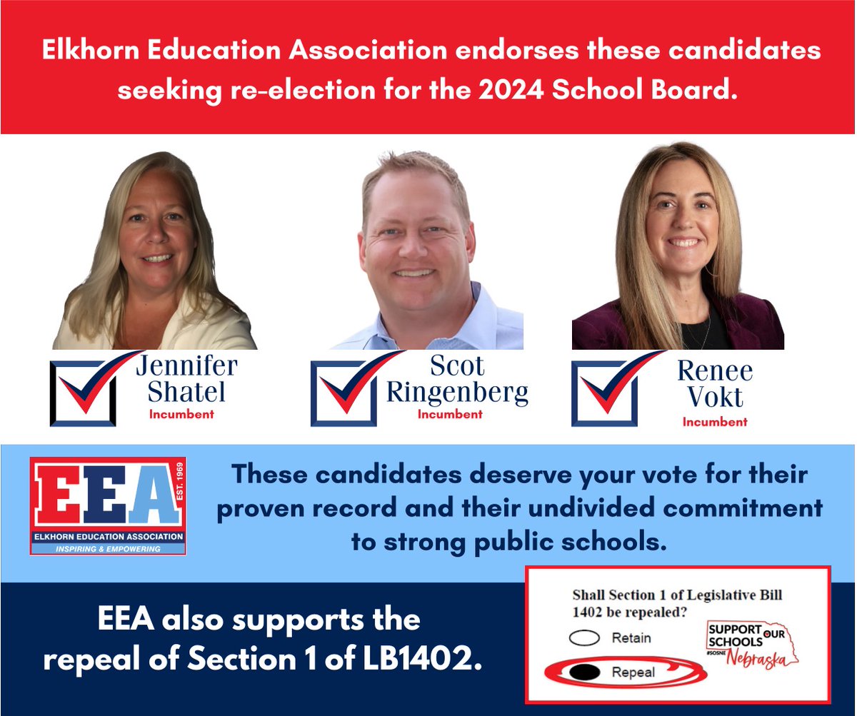 It really says everything you need to know about the Elkhorn School Board election when the teachers of the District, who we are are responsible for supporting as a School Board, think so highly of our work as members of that Board that they turn around and support us.  The