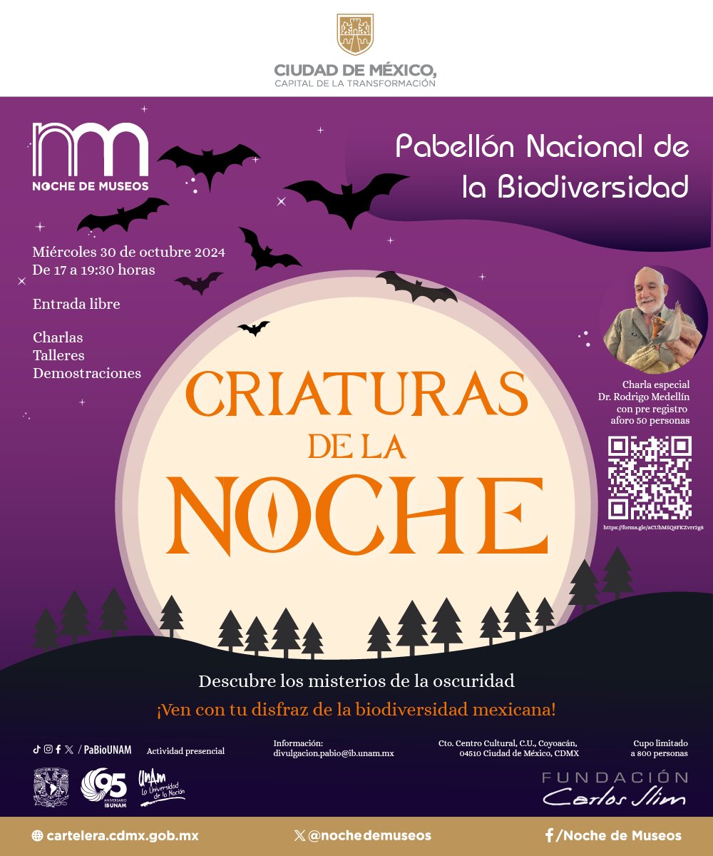 Pabellón Nacional de la Biodiversidad (@pabiounam) on Twitter photo ✨¡La espera ha terminado!✨
Nos vemos en la Noche de museos de Criaturas de la Noche 🌙🦇🕷🕸🦂🦈🦎
¡Habrá charlas, demostraciones, talleres y más actividades!
No olvides tu disfraz de la biodiversidad mexicana
#NocheDeMuseos
#CriaturasDeLaNoche ✨¡La espera ha terminado!✨
Nos vemos en la Noche de museos de Criaturas de la Noche 🌙🦇🕷🕸🦂🦈🦎
¡Habrá charlas, demostraciones, talleres y más actividades!
No olvides tu disfraz de la biodiversidad mexicana
#NocheDeMuseos
#CriaturasDeLaNoche