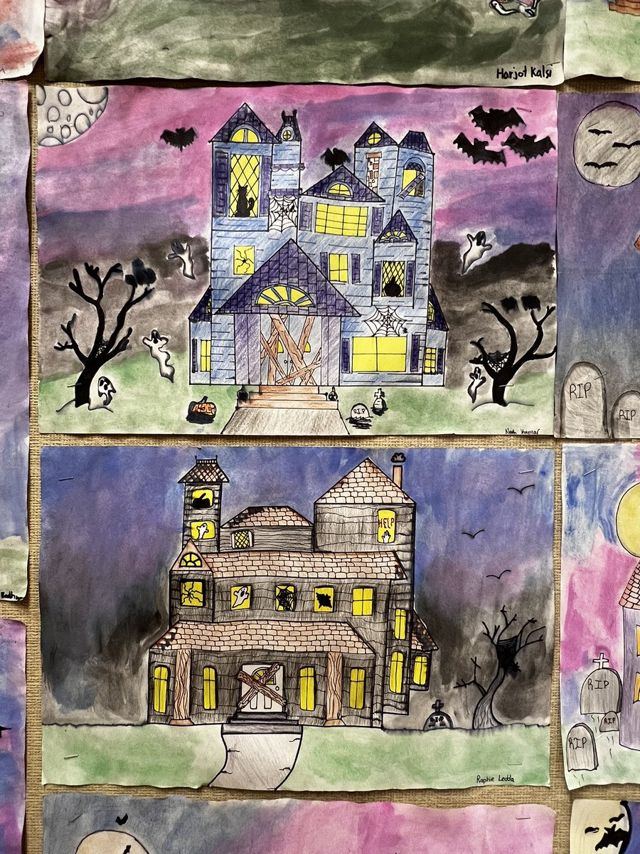 SaveenGrewal's tweet photo. Halloween Haunted Houses- Grade 7 art @goldstonepark #sd36learn @Surrey_Schools #ArtInspiration #architects https://t.co/dgglINSOzB