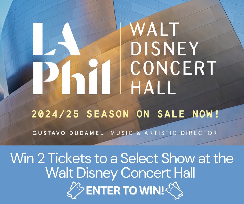 Experience the magic of live music as the LA Phil returns to Walt Disney Concert Hall for their 2024-25 fall season! We’re giving you the chance to WIN 2 FREE TICKETS to a select concert at this iconic venue. 

forms.gle/B85dVBPeG9WcVg…