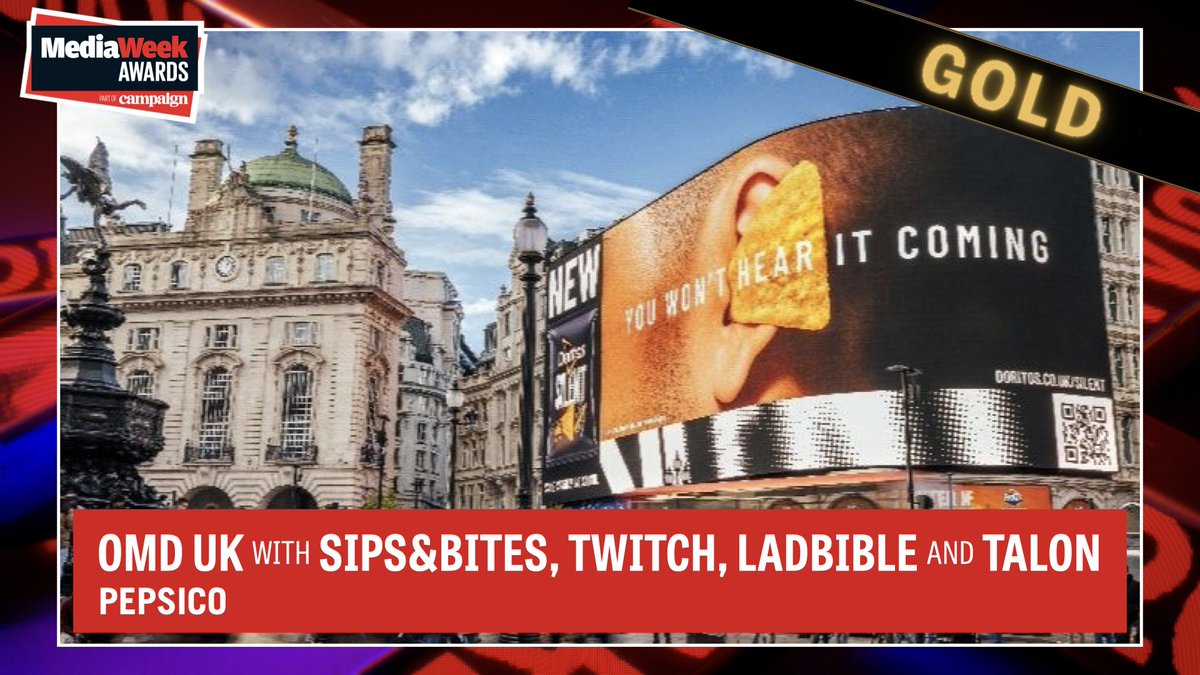Congratulations to <a href="/OMD_UK/">OMD UK</a> with Sips&amp;Bites , <a href="/Twitch/">Twitch</a> , <a href="/ladbible/">LADbible</a> , <a href="/TalonOOH/">Talon</a> / <a href="/PepsiCo/">PepsiCo</a> GOLD winner in the #MediaWeekAwards Media Innovation category

<a href="/Campaignmag/">Campaign</a>