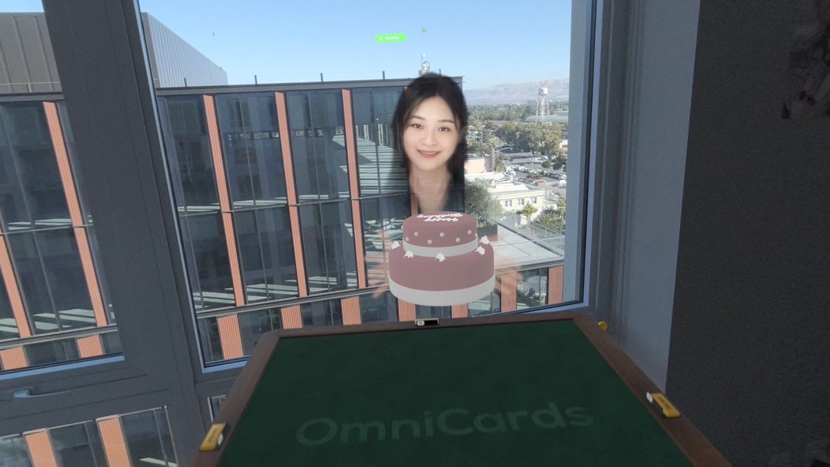 Celebrate birthday in Vision Pro with virtual birthday cake and virtual card games with friends! Happy birthday to Yao 🎈🥳🎂