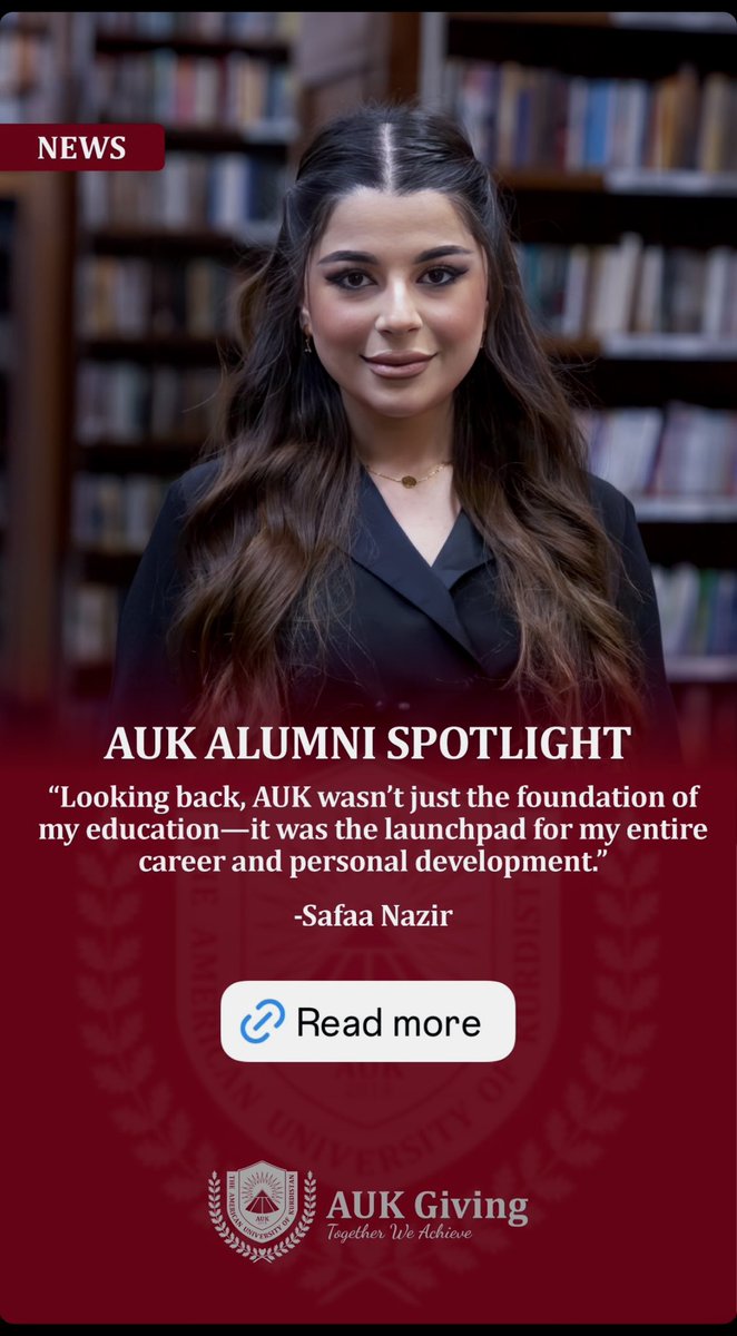 safanazir_'s tweet image. Excited to be featured in the AUK #Alumni #Spotlight ! Reflecting on how far I’ve come and looking forward to where I’m headed next🚀📈 #AlumniFeature #Milestone  @OfficialAuk 
Read more: giving.auk.edu.krd/blogDetail/46?…