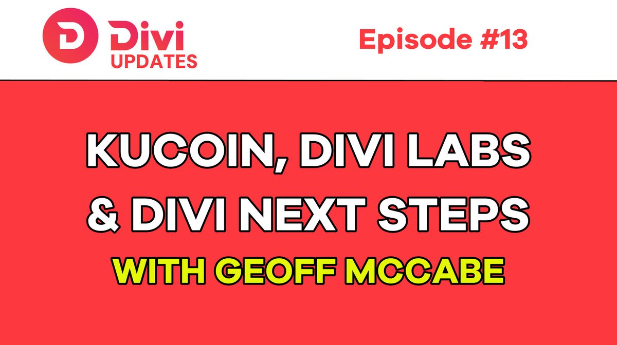 DiviProject's tweet photo. Divi Updates 🗞️ 
▶️🍿🍿 Episode 13

📜 Kucoin, Divi Labs &amp; Divi Next Steps With Geoff McCabe

🔗 https://t.co/O1lauM0NGQ

#DiviUpdates $Divi #SideChains #LightningWorks https://t.co/Nncs293RcL
