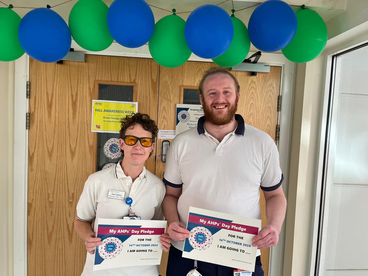 Occupational Therapist Jean &amp; Physio Phil, pledge to work colaboratively with the wider MDT to improve patient outcomes. #AHPDay2024 #MDTworking