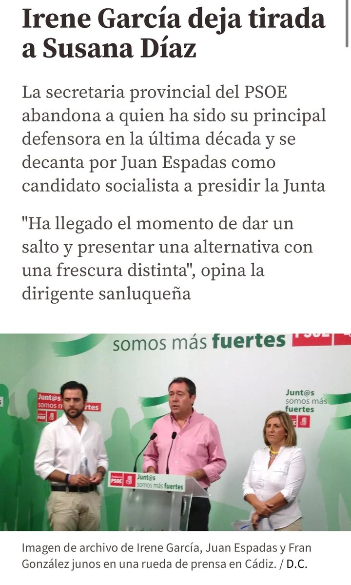 miguel_delarosa's tweet photo. @7TVAndalucia @Irene_Garcia_M @psoedeandalucia @ParlamentoAnd @susanadiaz @_JuanEspadas @FP_Monguio A ver si @Irene_Garcia_M sabe algo sobre las llamadas de Abalos, porque ella cambió de opinión en un solo mes. 

8 de abril 21: "Susana no necesita que nadie hable por ella"

18 de mayo 21: "Hay que presentar una alternativa" https://t.co/jY4BNZ974g