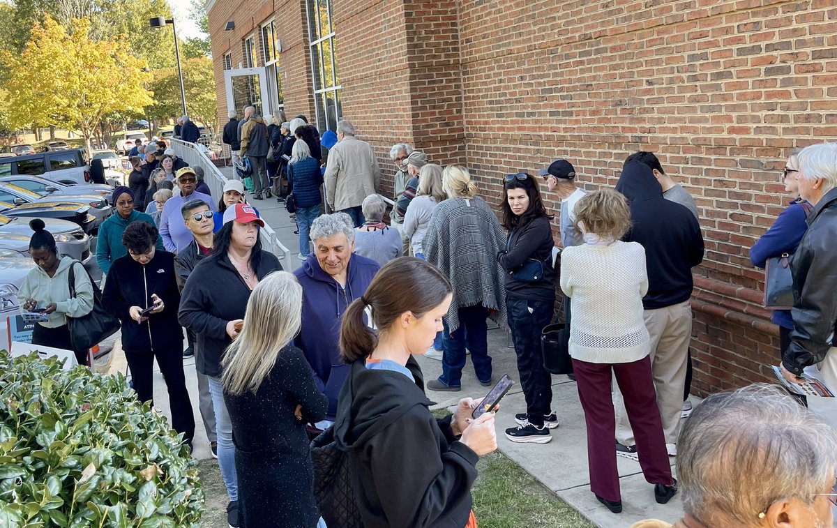 Brett_Jensen's tweet photo. The first day of voting has gone badly & smoothly at polling stations in Meck Co. for instance, South County Regional Library on Rae Rd had 2-1/2 hour wait times much of the day, but had only voted 618 ppl by 4:40 pm. The term used to describe it was “chaos.” SouthPark Library had 791 voters by 5:30 despite have 90-minute wait times nearly all day. 

But the winner of the day was the new large poll in site in SouthPark by the Coca-Cola building on Rexford. At 3:10 pm, they had 1,075 voters and ZERO wait times. It was a major success.