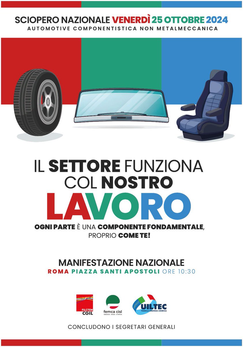FemcaCISL's tweet photo. 🛞🪧📣Crisi #automotive Il #25ottobre sciopero nazionale di 8 ore per i 45mila lavoratori della #componentistica della filiera non metalmeccanica. Appuntamento a Roma. Le ragioni della protesta ➡️🔗https://t.co/ggmO1mmkuZ
#ognipezzoconta https://t.co/4EWl9DXk87