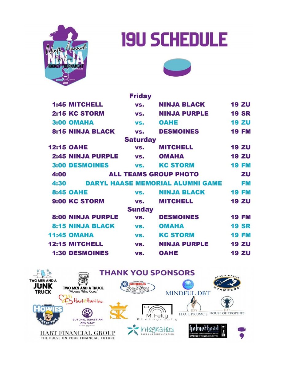 The Schedule is set!  It's almost time to #FightLikeANinja for the 9th Annual Fight Like A Ninja Tournament November 1-3! 💜4️⃣🥷🏻