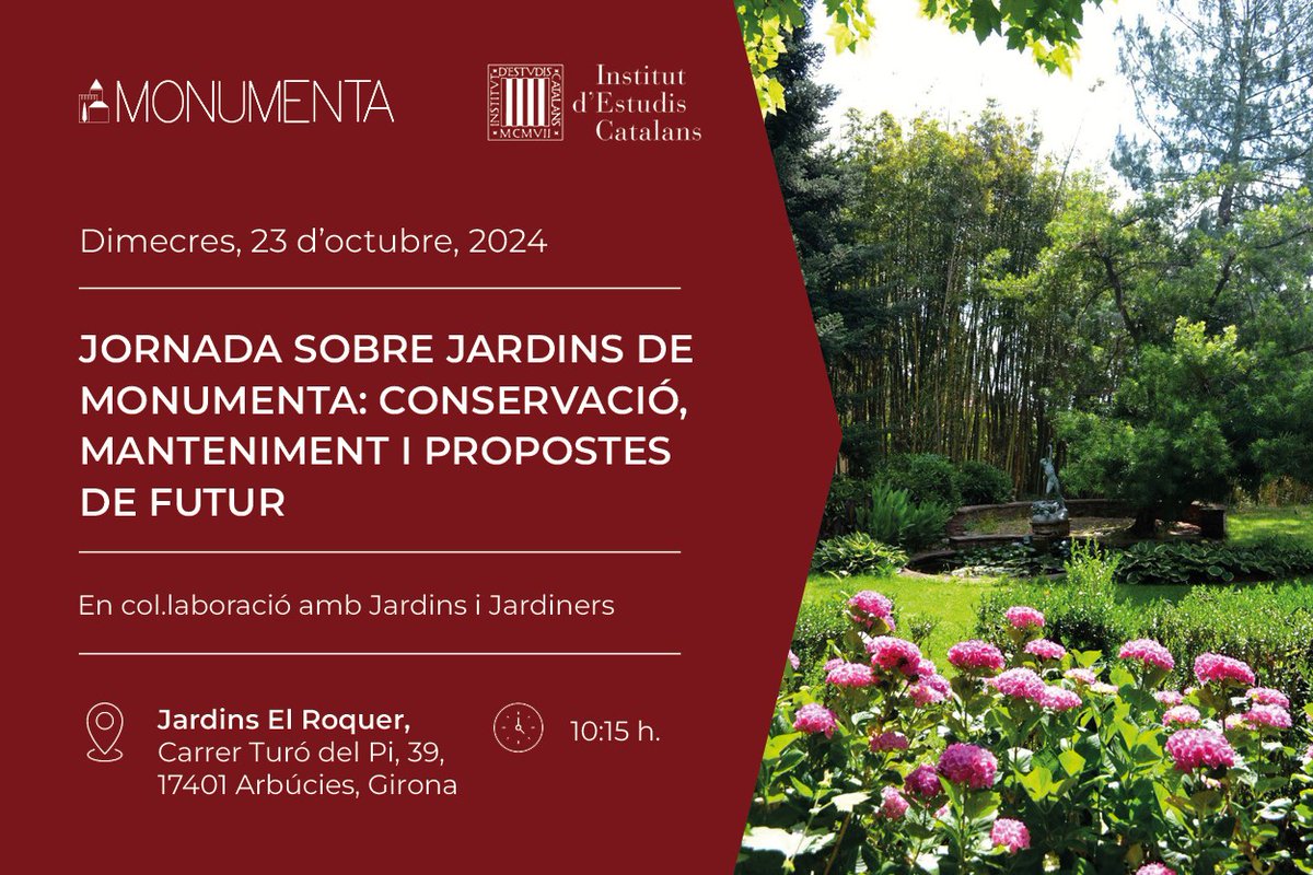 JardinsIcea's tweet photo. Jardins i Jardiners col·laborem amb Monumenta. Iniciem  amb una interessant jornada el proper dimecres 23 d'Octubre https://t.co/71Aa0ewbNc
