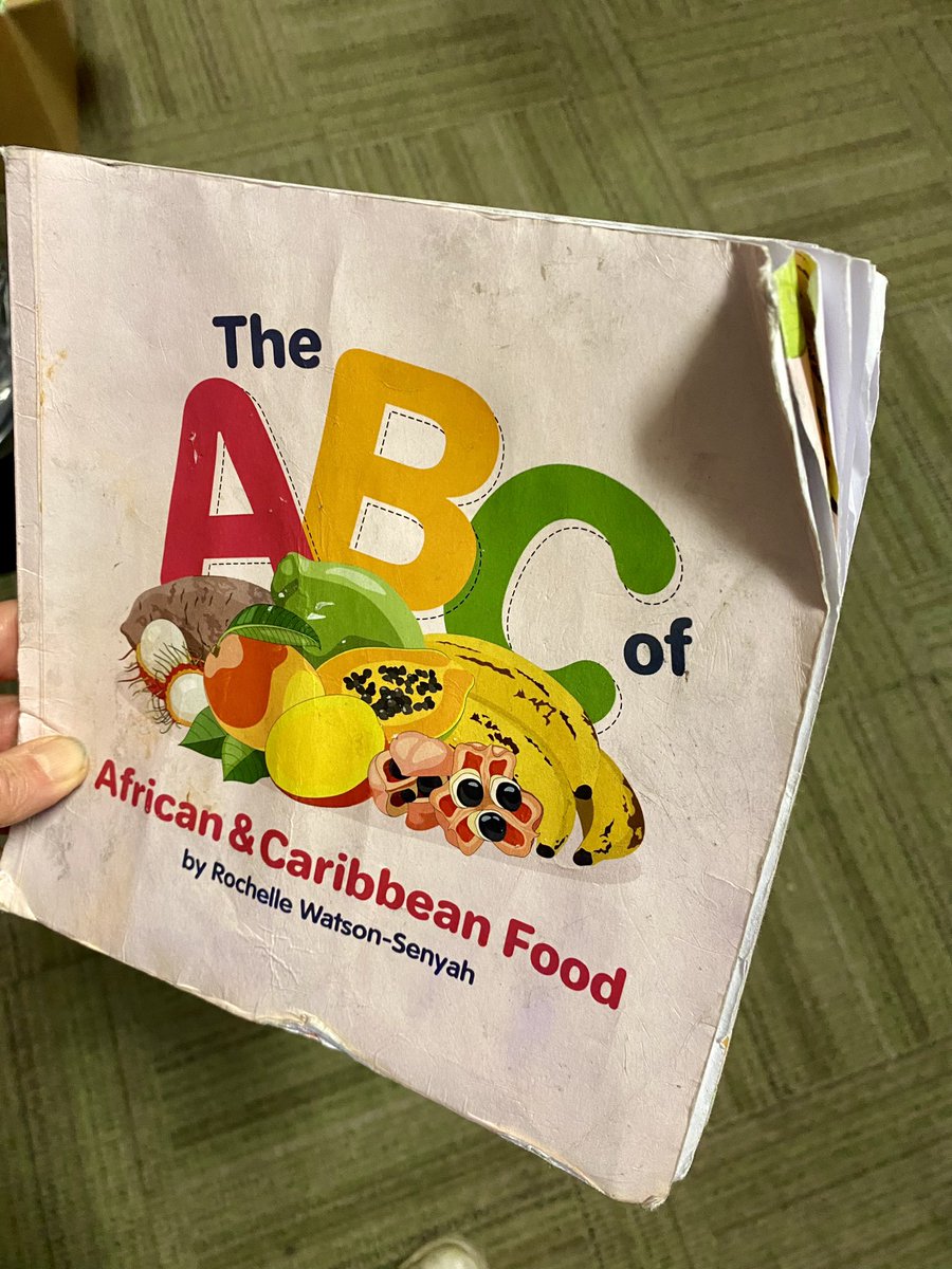 nursery_grove's tweet photo. ‘The ABC of African and Caribbean Food’ by Rochelle Watson-Senyah, as recommended by @lizpemtbnm , is one of our most often used books in class. See how well it’s thumbed! It lives in the home-corner and often appears at snack time. Today we read about roti as we ate roti. https://t.co/41OOaLubxt