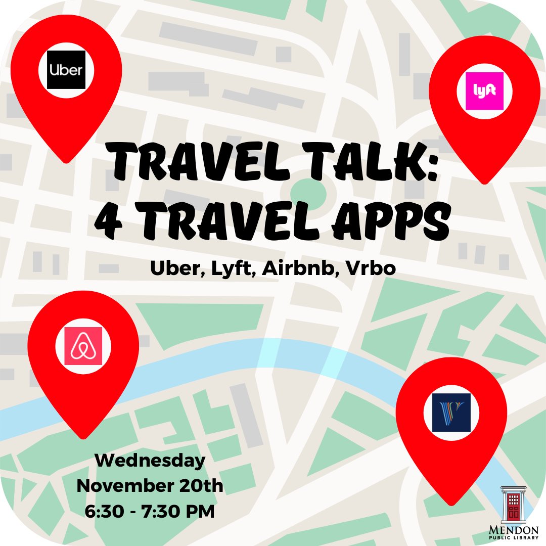 Adults: Join us as Susan C. Del Pozzo, Media/Adult Programming Librarian at Webster Public Library provides info about how to use these popular apps to ease your travel and open new possibilities.  

Register: calendar.libraryweb.org/event/12968282

#mpl #mendonpubliclibrary #hfl #honeoyefalls