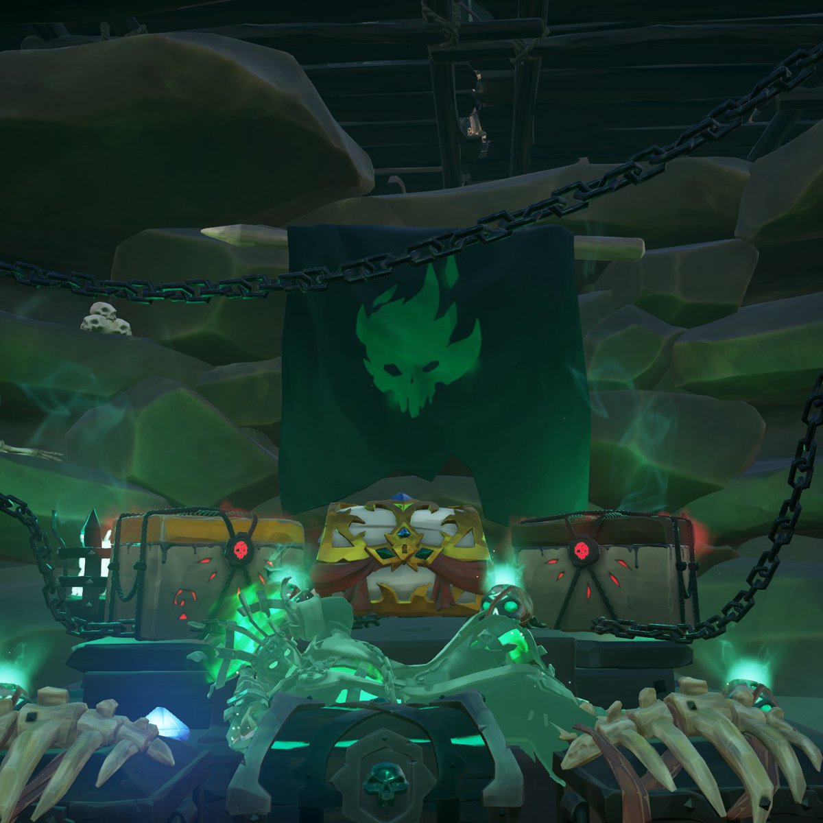 CroweX2112's tweet photo. Ghostly Soulflame captain In the Fort of the Dammed vault.  Theme: Ghouls and Ghosts

@SeaOfThieves 

#SoTShot https://t.co/RWh7cF0pSE