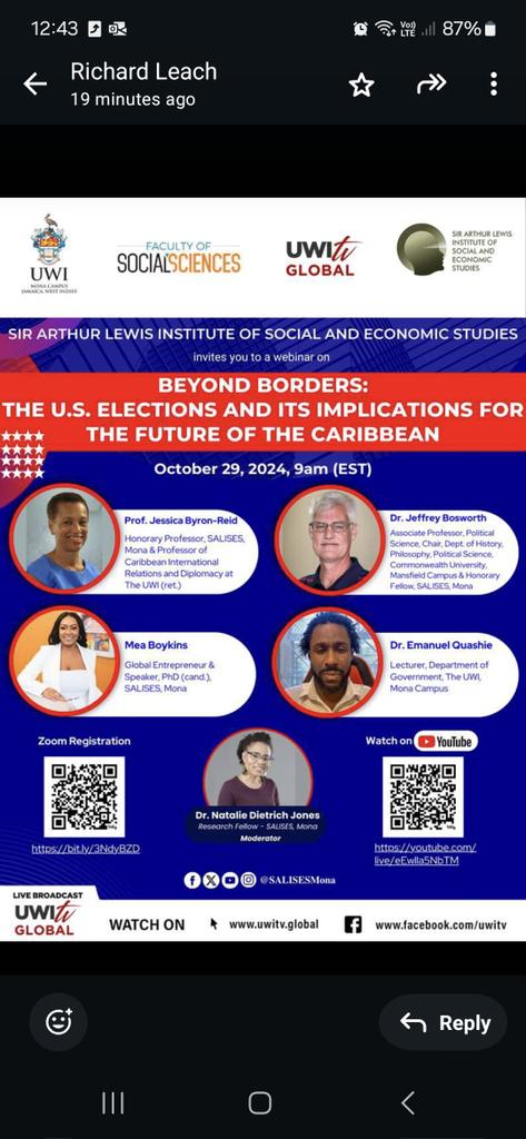 Coming soon...see you on Oct 29 <a href="/CLACS_SAS/">CLACS</a> <a href="/dr_fabiosantos/">Fabio Santos</a> <a href="/CLACSBrownU/">CLACS</a> <a href="/gbgandad/">Rupert Lewis</a> <a href="/camillenewsgirl/">Camille Williams ✝️</a> <a href="/USEmbassyJA/">US Embassy Jamaica</a> 

Zoom Registration - bit.ly/3NdyBZD

Watch on UWITv Global - uwitv.global

Watch on YouTube - youtube.com/live/eEwlla5Nb…