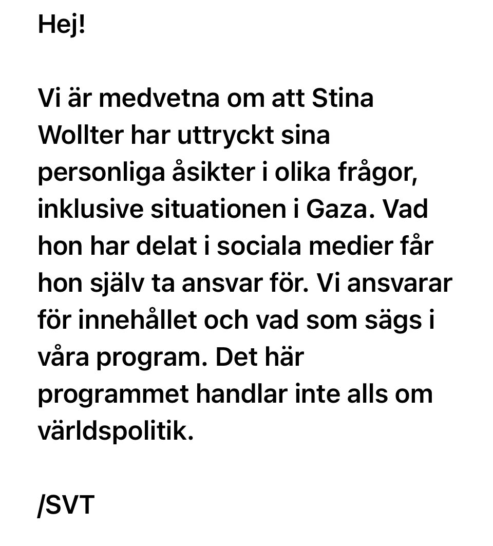 SusannaPopova1's tweet photo. Vem på @svt har skickat detta meddelande? @HannaStjarne @AnnaCareborg @AnneLagercrantz @LarsStrannegard @svt Ingen? https://t.co/hcbjVyLVP5