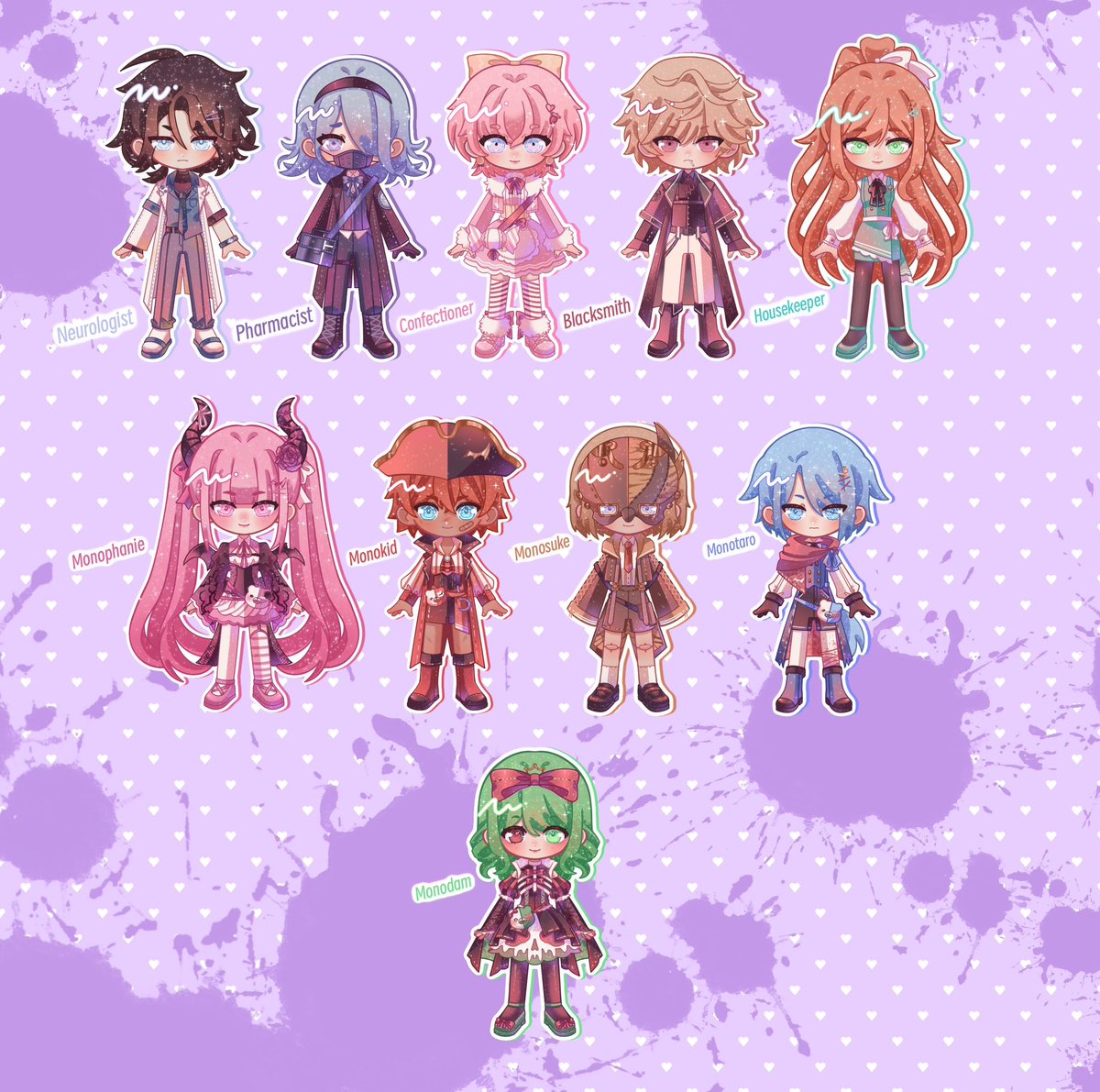 chocoboss_chian's tweet photo. I made this chibis of my DR redesigns (Or more like ocfication at this point) on summer to have a little reference while I finish the full desings!!! Hope you enjoy them, it was a wild ride fishing all of them 🫠
#danganronpa https://t.co/bXbXeE52Yl