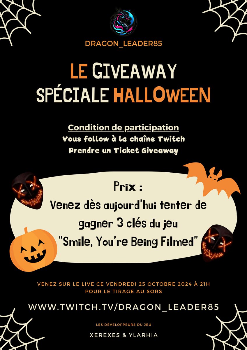 XeroDrake's tweet photo. Tickets du giveaway d’Halloween disponibles en live! 3 tirages au sort pendant le live de "Smile, You're Being Filmed" ce vendredi 25 octobre. Bonne chance! https://t.co/zrYVqZa0F7 #Giveaway #SYBF #twitch #twitchstreamer #twitchfr #streampro #horreur #anomaly #PC #Halloween2024 https://t.co/PvxHWhrCOW