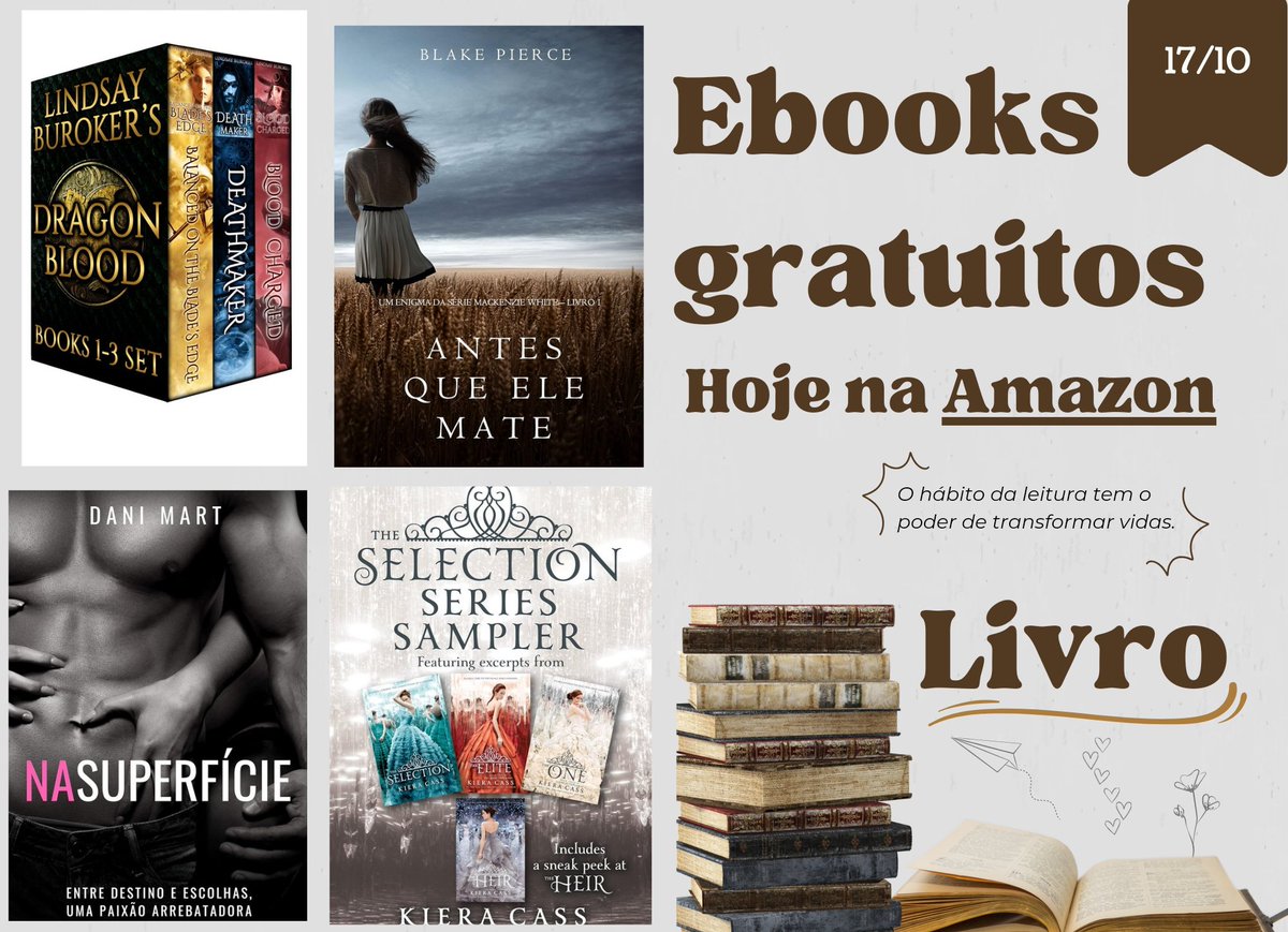 livroseachados's tweet photo. 📚E-books gratuitos na Amazon hoje 17/10
📱 Teste grátis Kindle Unlimited: https://t.co/DrEmIXAzTa
📚 Novidades:
🔗 https://t.co/crck4JINds
📚 Em inglês:
🔗 https://t.co/H7gnRTvhzG
#amazon #ebooksgratis #kindle #romance #livros #gratis https://t.co/MZAnVMTiq8