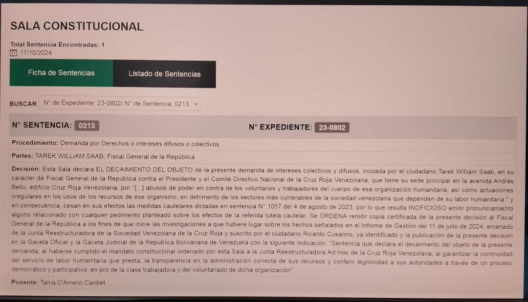 Acaba de salir la Sentencia que pone fin al proceso de reestructuración de la Cruz Roja de Venezuela y valida los nuevos Estatutos de la organización.  historico.tsj.gob.ve/decisiones/sco…