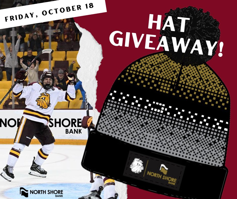 banknorthshore's tweet photo. It's hockey season, and we're proud to support the UMD Bulldogs as they take on Minnesota this weekend!
Tomorrow night, 10/18, we will be handing out free hats at the men's hockey game. The first 2,300 fans will receive one! #BulldogCountry @UMDAthletics #BankWithIntegrity https://t.co/daL25HY7Qj