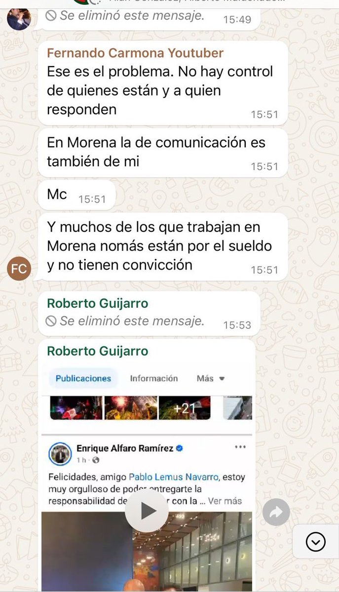 Hoy me enviaron esta captura donde <a href="/fercarmona18/">El Defensor de la Verdad</a> sigue difundiendo calumnias sobre mi persona y además habla mal del movimiento al que tanto dice defender.

Yo compruebo todos los días con trabajo mi lealtad a Morena, tú con tus chismes y mentiras compruebas que eres un traidor.