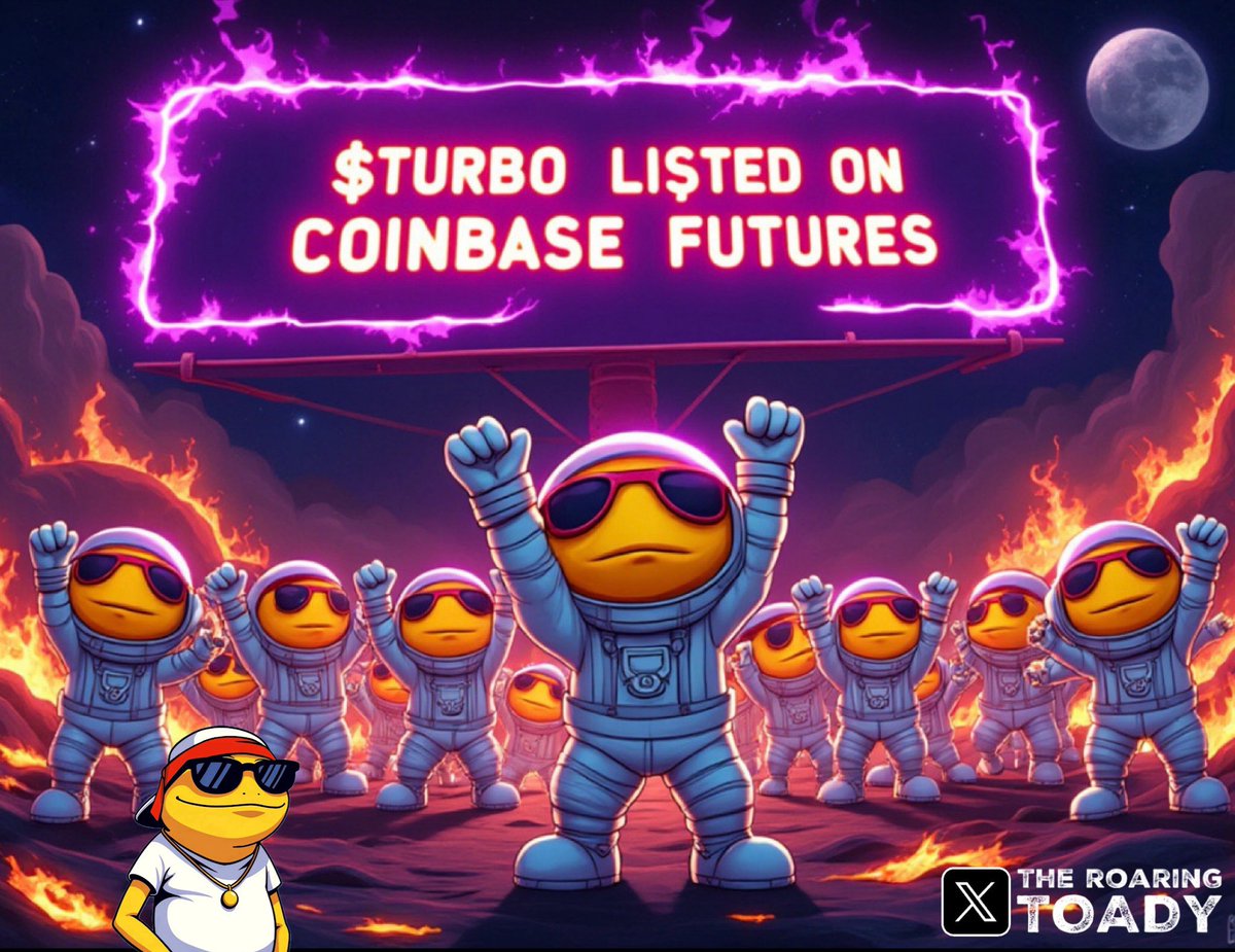 TheRoaringToady's tweet photo. 🚨BREAKING $TURBO NEWS 🚨

The first leap has been made, folks!

#Coinbase has thrown its hat into the ring, officially announcing the listing of @TurboToadToken in the Futures market. 

Keep the noise up, because after Futures, we're setting our sights on spot trading. Let's make some cosmic noise!

More details on this stellar announcement in the post below. 

#MemeCoins #MemeCoin #Memes