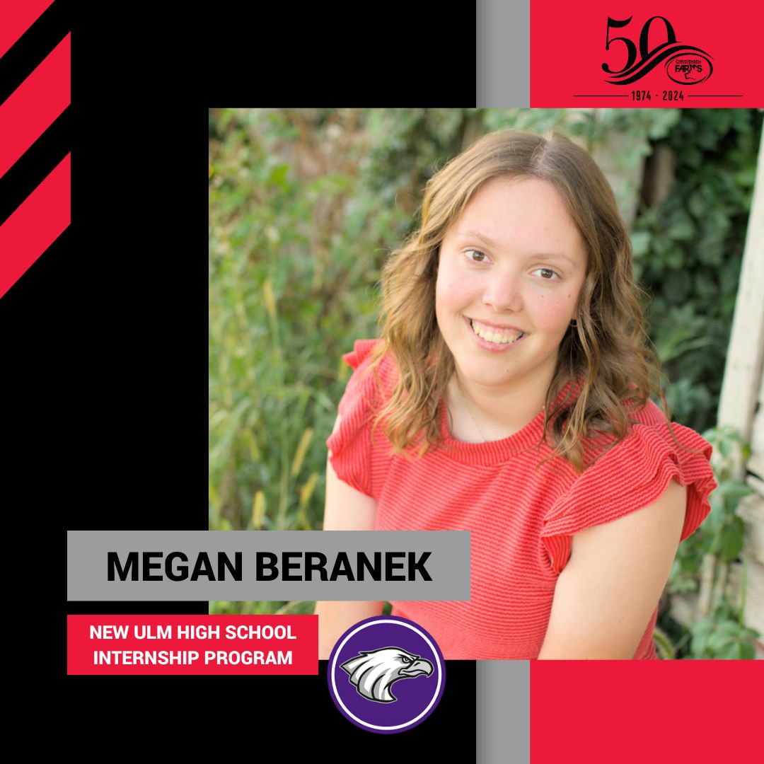🎉 We’re excited to welcome Megan Beranek from New Ulm High School's internship program to Christensen Farms! Megan will be exploring different departments and gaining valuable hands-on experience during her time with us.
