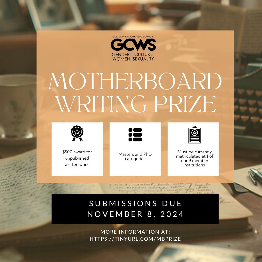 Our annual GCWS Motherboard Writing Prize is open for submissions! This award honors student research and writing in the field of Women’s, Gender, and Sexuality Studies. Masters and PhD categories. The prize is $500!

Learn more &amp; apply by 11/8/24: gcws.mit.edu/motherboard-pr…