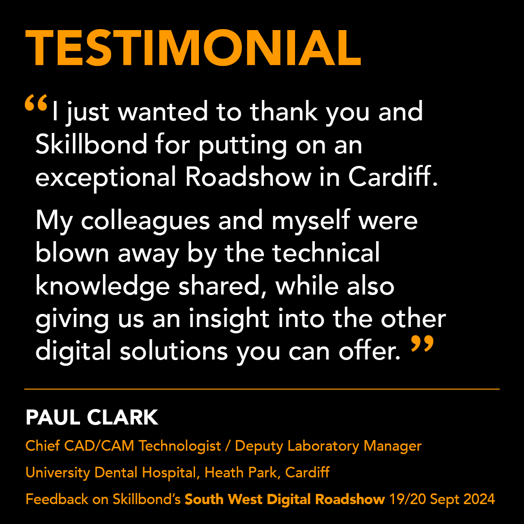 Thanks to Paul Clark for this glowing testimonial on our recent South West Digital Roadshow, held on 19/20 Sept.
Six sessions covering; Design Workflows, Noritake Materials, ArgenIS Custom Abutments, Lucitone Digital Dentures, Argen SLM RPDs and Gum Characterisation