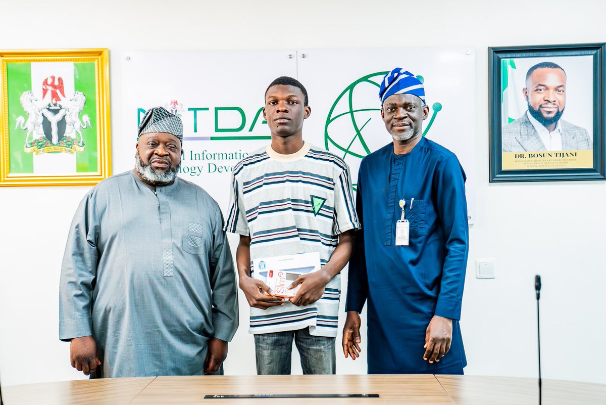 NITDANigeria's tweet photo. Team Error, the team who represented Nigeria at #ECOWASCybersecurity Hackathon, and secured 3rd place, paid a special visit to NITDA Headquarters, and were warmly received by the Director IT Infrastructure Solutions, Mr Olawumi Oladejo.
They had the opportunity to meet with the NITDA management to celebrate their incredible achievements in cybersecurity.
The Agency reaffirmed its commitment to continue with collaborations that would provide opportunities for young tech talents, fostering innovation and strengthening the nation’s cybersecurity.