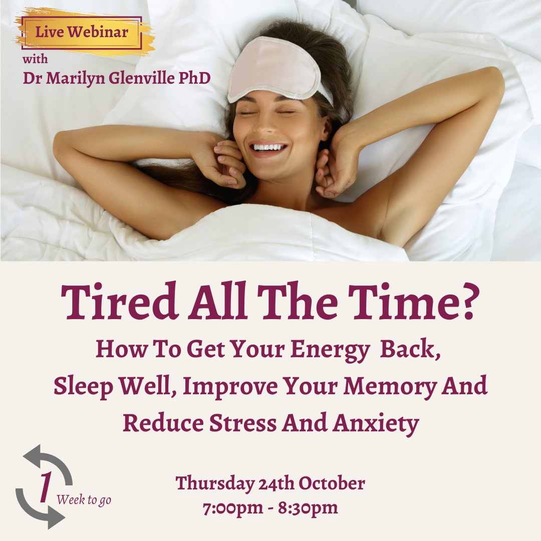 DrGlenville's tweet image. Struggling with constant #tiredness &amp;amp; #fatigue? Join my webinar &amp;amp; discover how to successfully overcome tiredness; what &amp;amp; when to eat to #improveyourenergy; how to improve your quality of #sleep; &amp;amp; the 8 possible underlying causes of tiredness.
Tickets-ow.ly/ClII50TNNWI